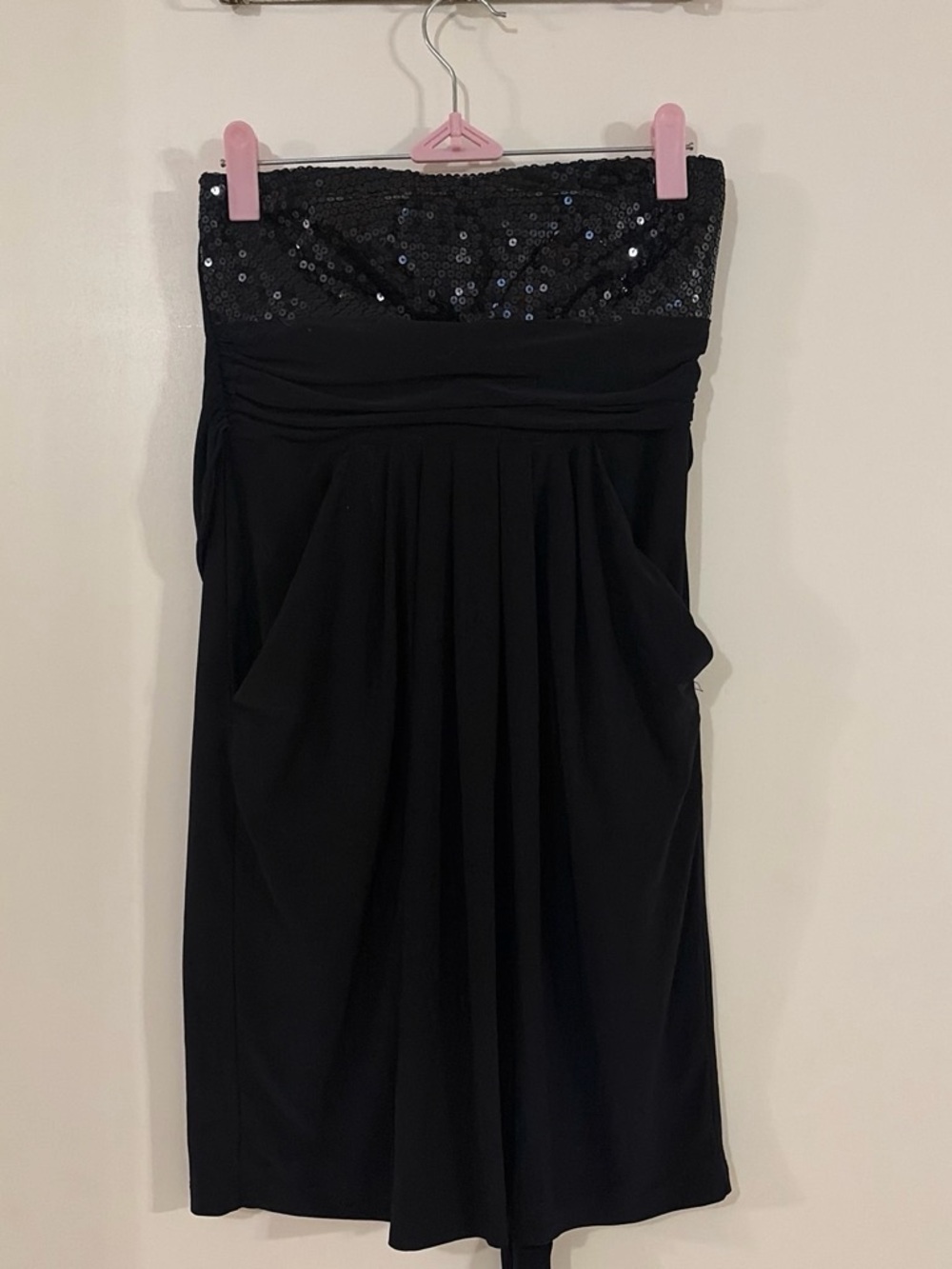 Strapless Black Sequin-Trim Evening Dress
